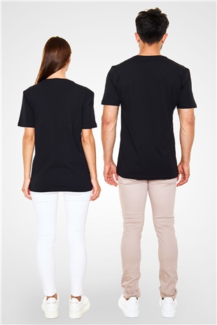 Kolaj Siyah Unisex V Yaka Tişört T-Shirt