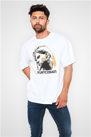 Kurt Cobain Beyaz Unisex Oversize Tişört T-Shirt