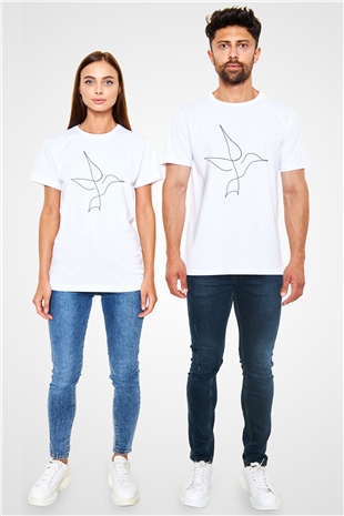 Kuş Beyaz Unisex Tişört T-Shirt - TişörtFabrikası