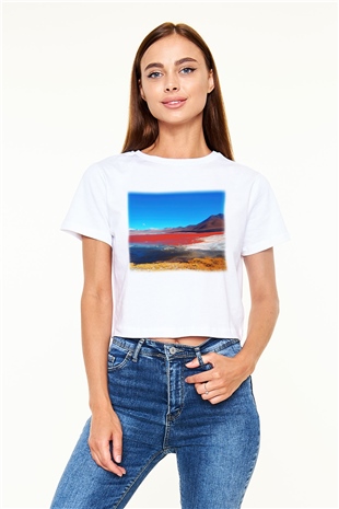 Laguna Colorada Beyaz Croptop Tişört