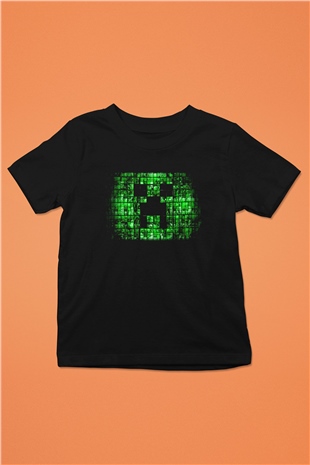 Minecraft Baskılı Siyah Unisex Çocuk Tişört