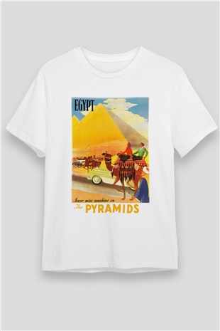 Mısır Piramitleri Beyaz Unisex Tişört T-Shirt - TişörtFabrikası