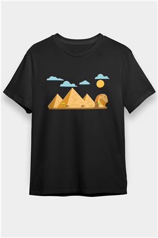 Mısır Piramitleri Siyah Unisex Tişört T-Shirt - TişörtFabrikası