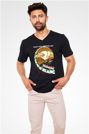 Mont Blanc Siyah Unisex V Yaka Tişört T-Shirt