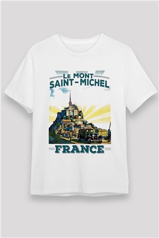 Mont Saint-Michel Beyaz Unisex Tişört T-Shirt - TişörtFabrikası