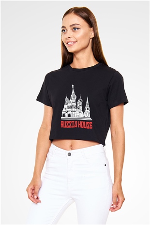 Moskova Kremlini Siyah Crop Top Tişört