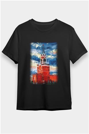 Moskova Kremlini Siyah Unisex Tişört T-Shirt - TişörtFabrikası
