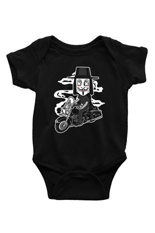 Motorcu Vendetta Baskılı Unisex Siyah Bebek Body - Zıbın