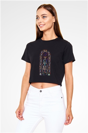 Notre Dame Katedrali Siyah Crop Top Tişört