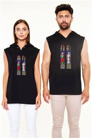 Notre Dame Katedrali Siyah Unisex Kapüşonlu Kolsuz Tişört