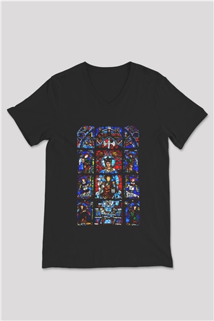 Notre Dame Katedrali Siyah Unisex V Yaka Tişört T-Shirt