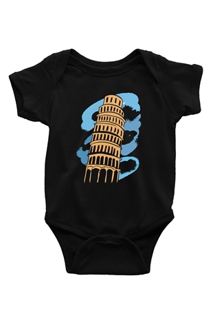 Pisa Kulesi Baskılı Siyah Bebek Body - Zıbın