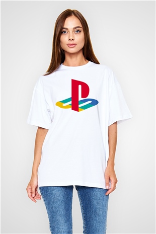 PlayStation Beyaz Unisex Oversize Tişört T-Shirt