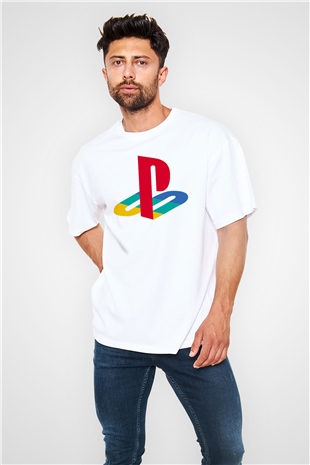PlayStation Beyaz Unisex Oversize Tişört T-Shirt
