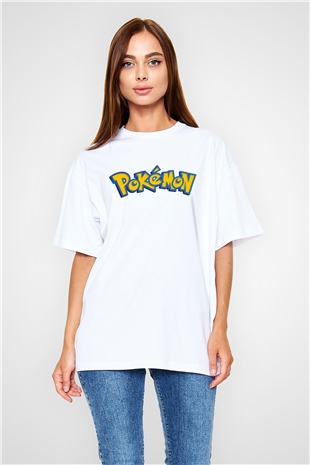 Pokemon Beyaz Unisex Oversize Tişört T-Shirt