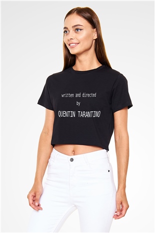Quentin Tarantino Yazılı Siyah Crop Top Tişört