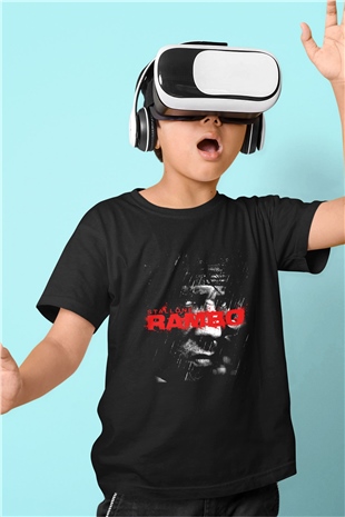 Rambo Baskılı Siyah Unisex Çocuk Tişört