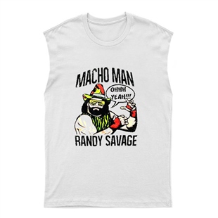 Randy Savage Beyaz Kesik Kol Tişört Unisex Kolsuz T-Shirt