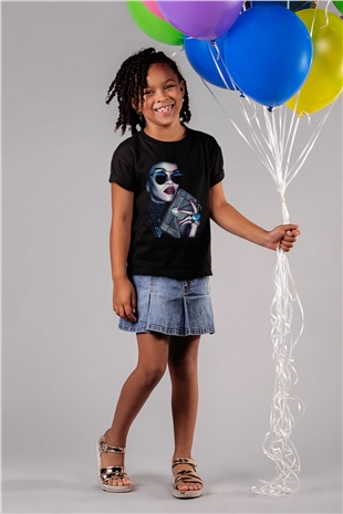 Rihanna Baskılı Siyah Unisex Çocuk Tişört