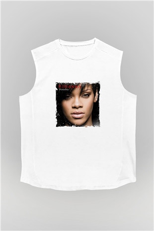 Rihanna Baskılı Unisex Beyaz Kolsuz Tişört