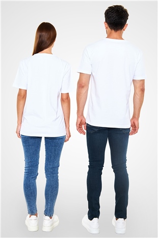 Satürn Beyaz Unisex V Yaka Tişört T-Shirt