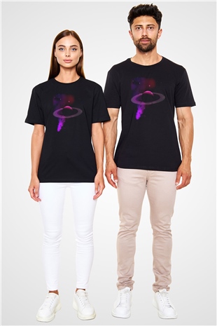 Satürn Siyah Unisex Tişört T-Shirt - TişörtFabrikası