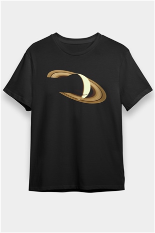 Satürn Siyah Unisex Tişört T-Shirt - TişörtFabrikası