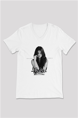 Selena Gomez Beyaz Unisex V Yaka Tişört T-Shirt