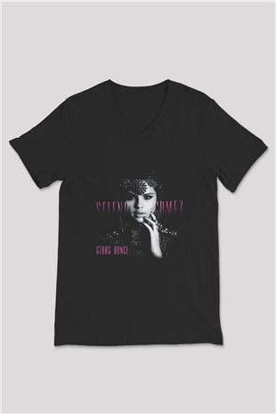 Selena Gomez Siyah Unisex V Yaka Tişört T-Shirt
