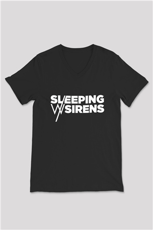 Sleeping with Sirens Siyah Unisex V Yaka Tişört T-Shirt