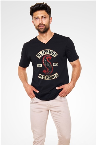 Slipknot Siyah Unisex V Yaka Tişört T-Shirt