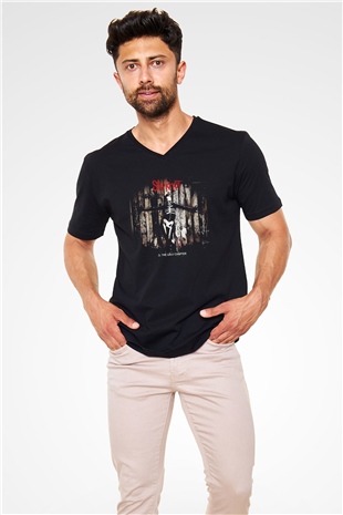 Slipknot Siyah Unisex V Yaka Tişört T-Shirt