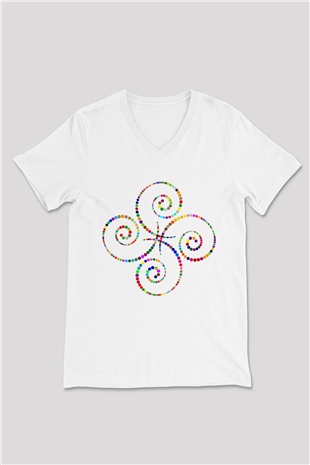Spiral Beyaz Unisex V Yaka Tişört
