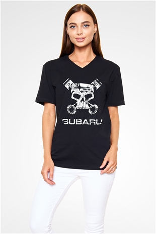 Subaru Siyah Unisex V Yaka Tişört