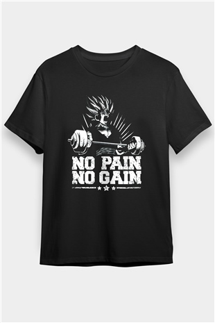 No Pain No Gain Baskılı Unisex Siyah Tişört