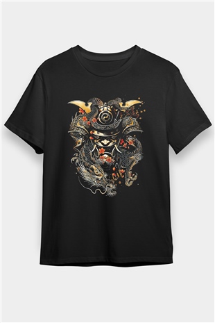 Samurai Baskılı Unisex Siyah Tişört