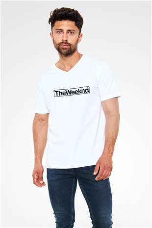 The Weeknd Beyaz Unisex V Yaka Tişört T-Shirt
