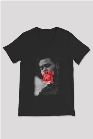 The Weeknd Siyah Unisex V Yaka Tişört T-Shirt