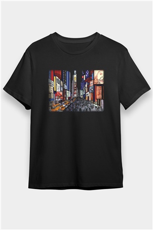 Times Square Siyah Unisex Tişört T-Shirt - TişörtFabrikası