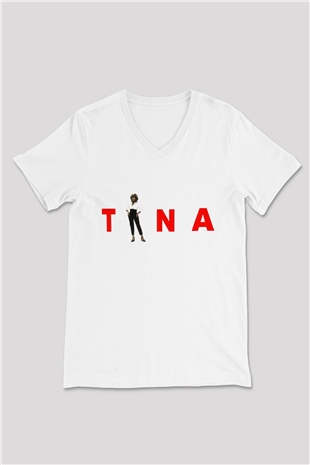 Tina Turner Beyaz Unisex V Yaka Tişört T-Shirt