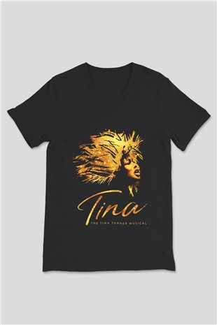 Tina Turner Siyah Unisex V Yaka Tişört T-Shirt
