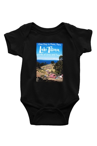 Titikaka Gölü Baskılı Siyah Bebek Body - Zıbın