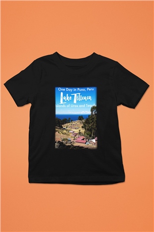 Titikaka Gölü Baskılı Siyah Unisex Çocuk Tişört
