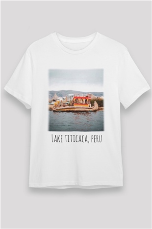 Titikaka Gölü Beyaz Unisex Tişört T-Shirt - TişörtFabrikası