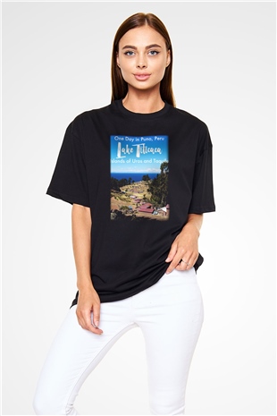 Titikaka Gölü Siyah Unisex Oversize Tişört T-Shirt