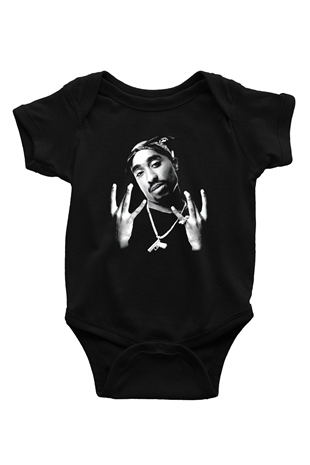 Tupac Shakur Baskılı Siyah Bebek Body - Zıbın
