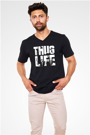Tupac Shakur Siyah Unisex V Yaka Tişört T-Shirt