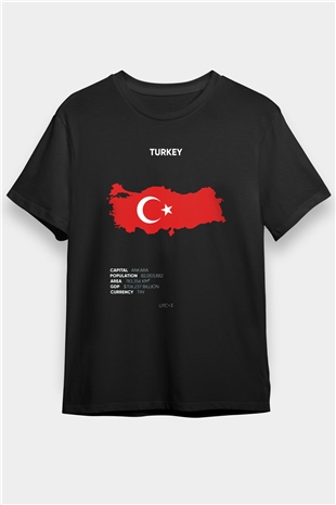 Türkiye Siyah Unisex Tişört T-Shirt - TişörtFabrikası