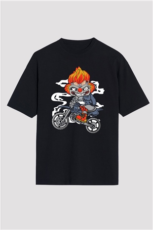 Twisted Metal Motocross Baskılı Siyah Unisex Oversize Tişört