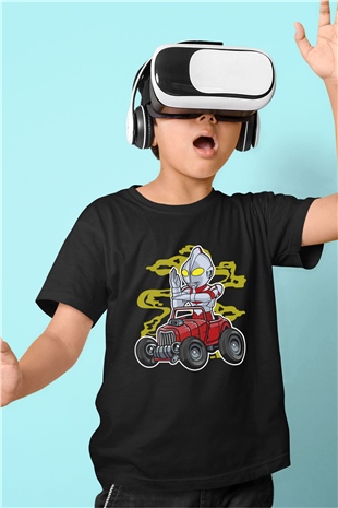 Ultraman Hotrod Baskılı Unisex Siyah Çocuk Tişört